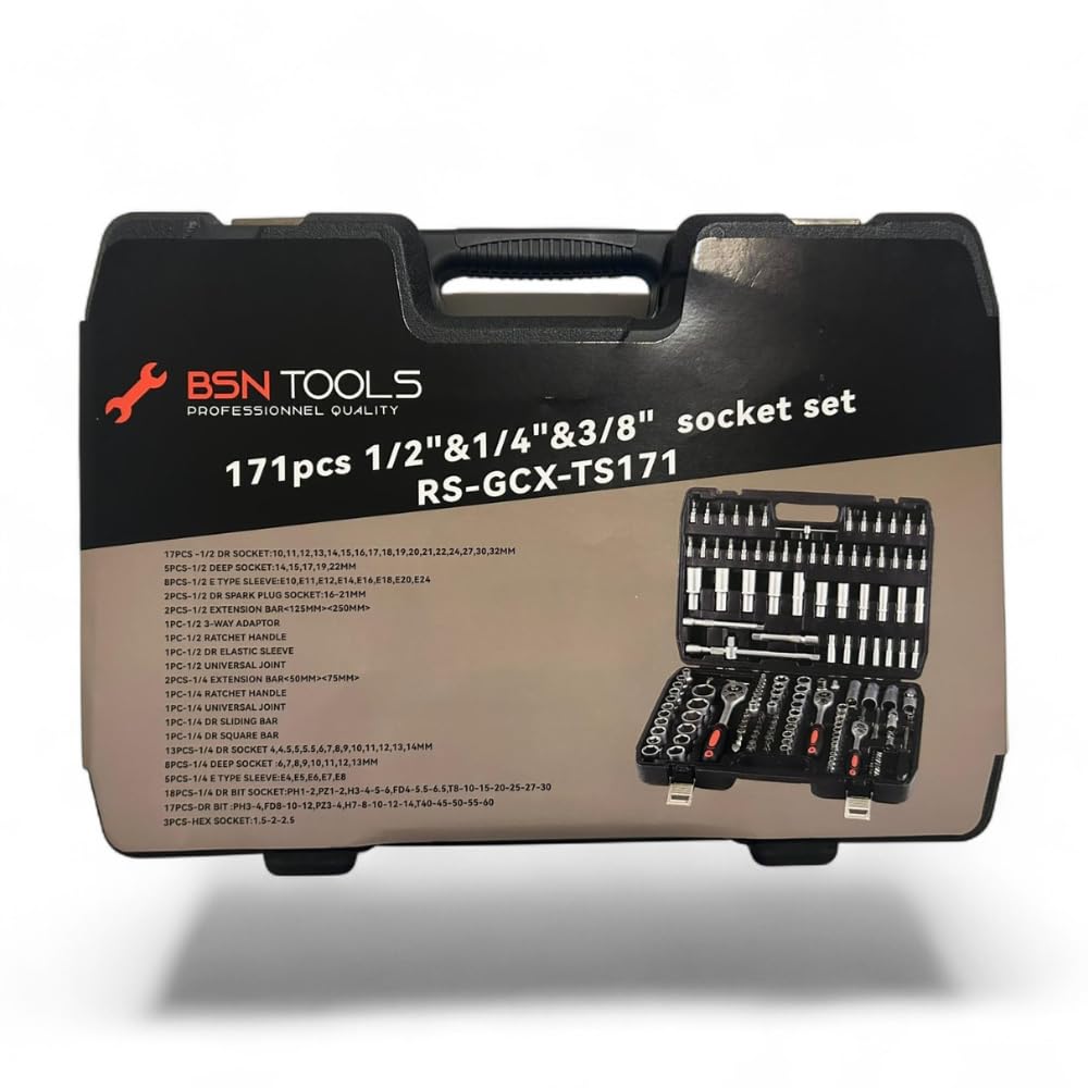 Set Chiavi a Bussola Professionale | 171 Pezzi in Acciaio Cromo Vanadio Cr-V | Valigetta Attrezzi Completa con Cricchetti (171 pz)
