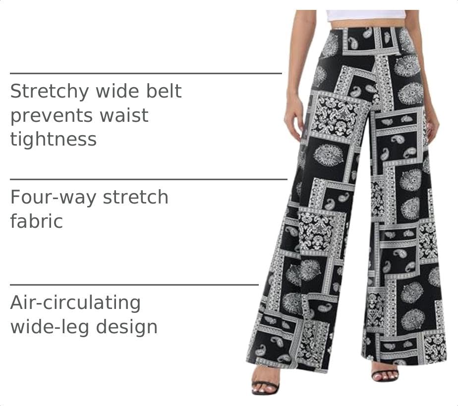 Image of ZOOSIXX Palazzo Wide Leg Pants for Women - High Waist Casual Beach Lounge Pants Loose Flowy Pants Stretchy Trousers