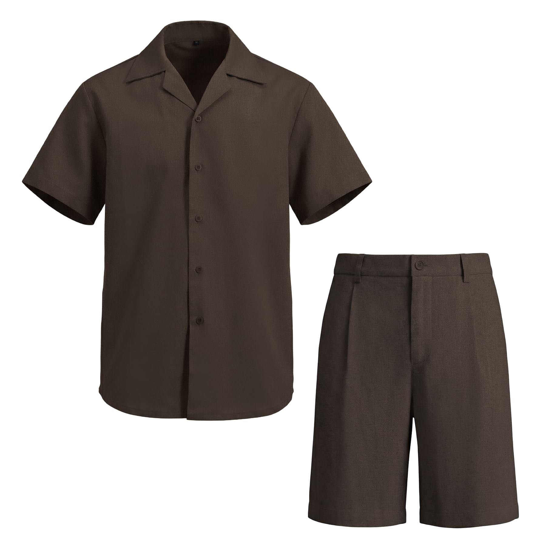 YFFUSHI Herren Hemd Hose Set Sommer Baumwolle 2-teiliges Outfit Kurzarmhemd Shorts mit Tasche Strand Casual