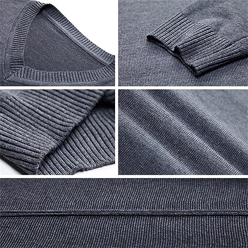 Men Slim Casual Solid Color Sweater V-Neck Slim Fit Long Sleeves Pullovers Cable Knit Sweater4
