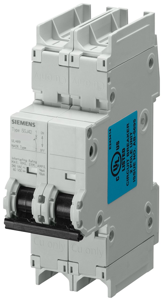 Siemens 5SJ42327HG41 Miniature Circuit Breaker, UL 489 Rated, 2 Pole Breaker, 32 Ampere Maximum, Tripping Characteristic C, DIN Rail Mounted, Type HSJ, 240 VAC, 125 VDC