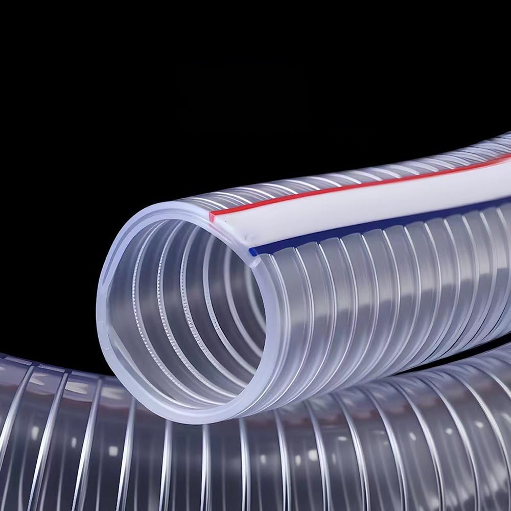 Manguera PVC Transparente Armada 1M, Tubo Plástico Flexible con Espiral Acero Inoxidable, Resistente a Intemperies para Transferencia Agua, Aspiración Aceite & Líneas Vacío(ID 42mm)