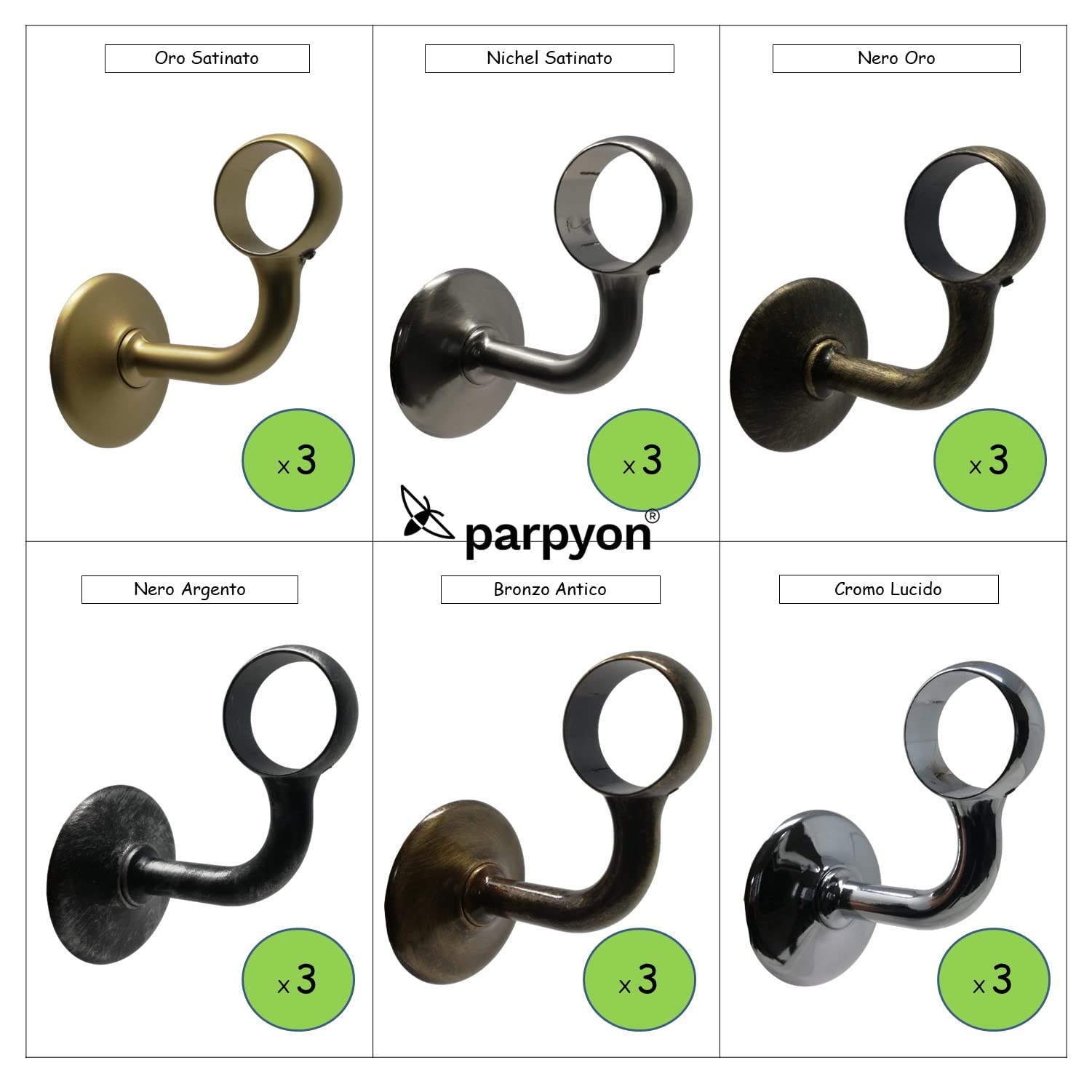 Parpyon® Supporti per corrimano a muro Staffe tubo passamano in Ferro accessori per ringhiere, Reggi Tubi con tasselli e viti prodotto italiano (Supporti 525, Cromo-525)