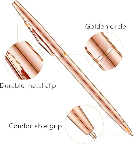 Miniatura 3 de Unibene Bolígrafos retráctiles metálicos delgados - Oro rosa, bonito regalo para uniformes de oficina, estudiantes, profesores, bodas, Navidad,
