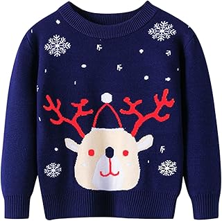 Suéter infantil para meninos e meninas com desenho de Natal manga comprida pulôver de malha quente de malha tops combinando roupas de família de Páscoa (Marinho, 5-6 anos)