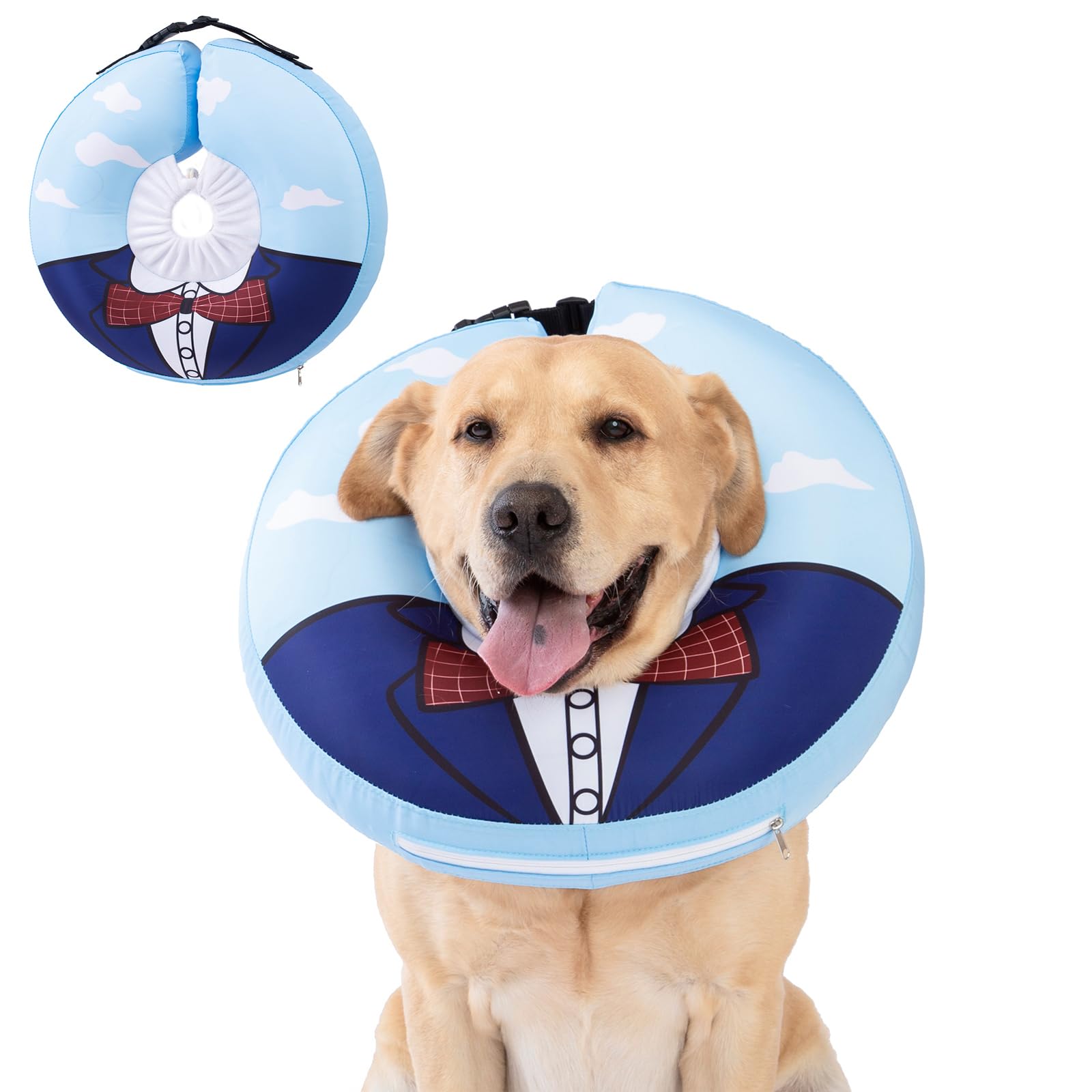 Inflatable Dog Cone Collar,Waterproof Soft Dog Donut Cone for Large Medium Small Dogs Cats, Recovery Pet E-Collar Alternatives After Surgery (Suit Blue, X-Large)