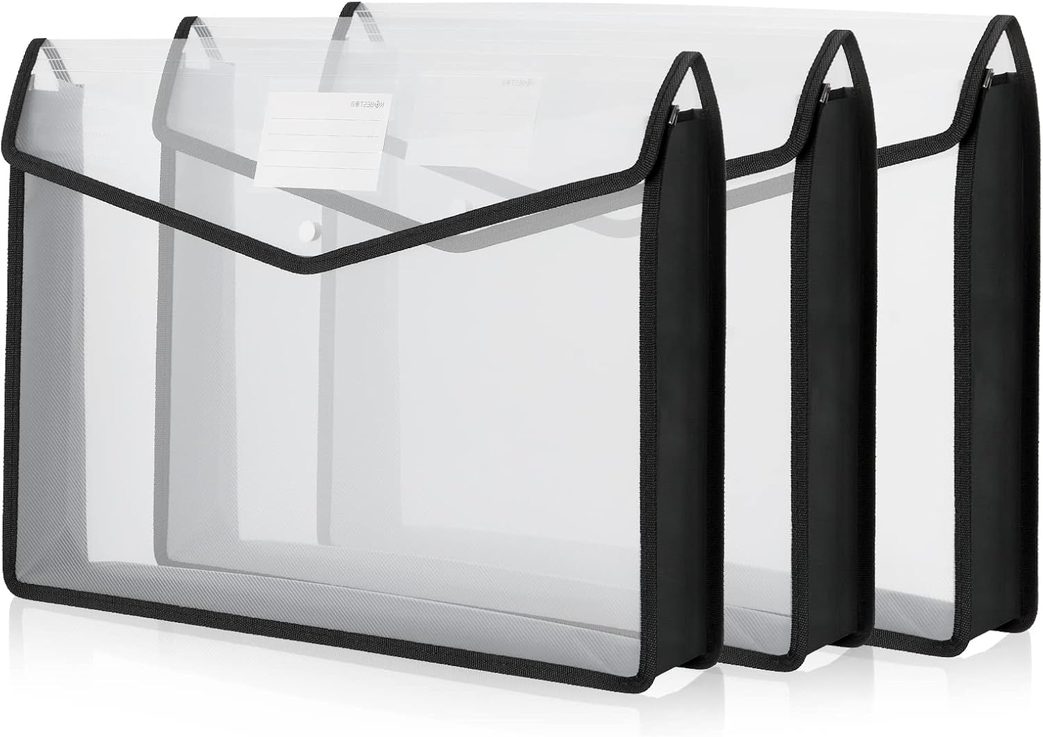 3 Pieces 11 x 17 inch Expandable Tabloid Size Documents Folder with Snap Closure Black Horizontal Large Clear Organizer Storage with Label Plastic Envelopes Expanding File Folder (Clear)