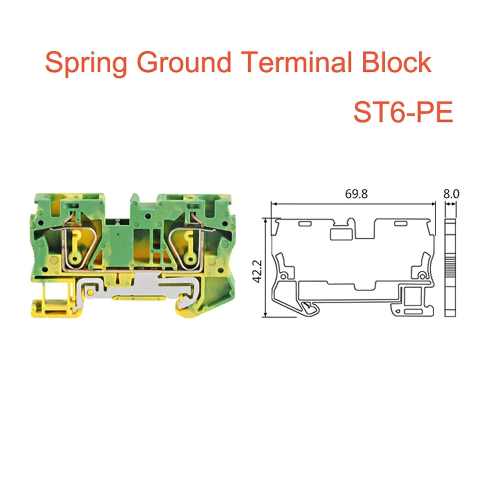 1 Stücke Frühling Erdungsklemmenblock ST6-PE Din-schiene Gelb Grün Erdungsdraht Kabelstecker 6mm2