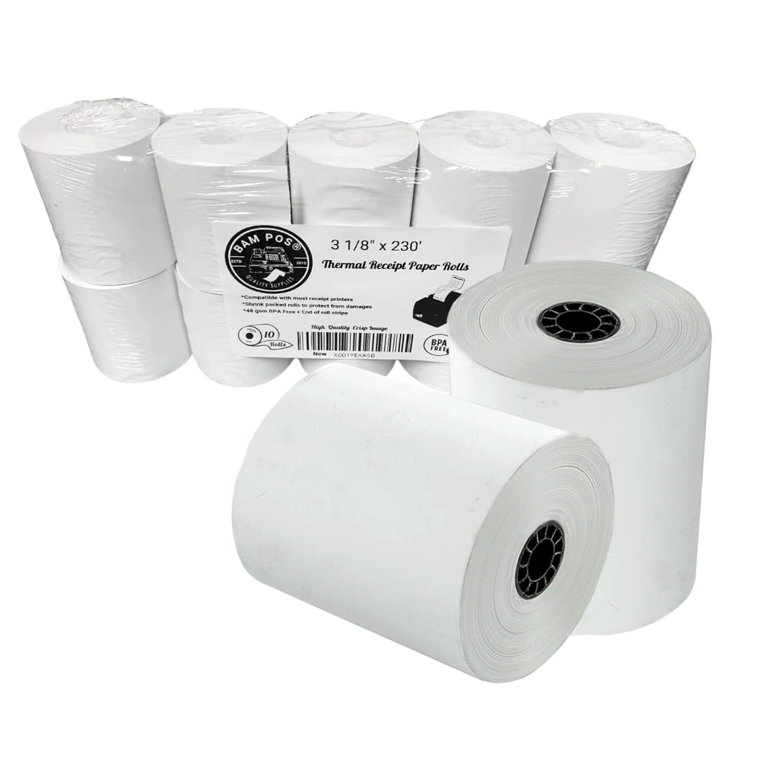 BAM POS - Rollos de papel térmico (50 unidades, 8,9 x 230 m), color blanco