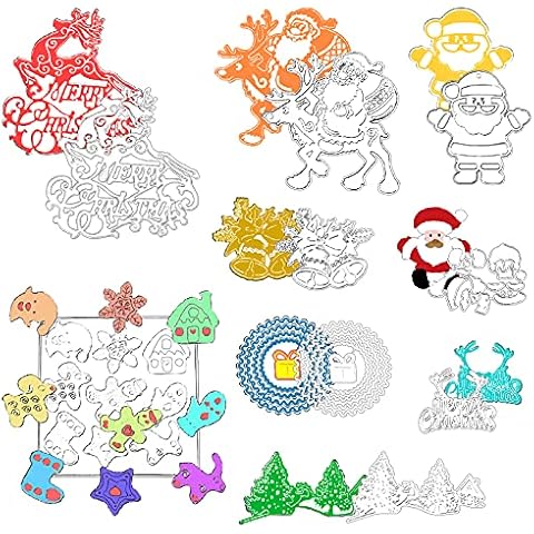9 Pieces Christmas Metal Cutting Dies Snowflake Christmas Tree Santa Claus Die Cuts DIY Scrapbook Cutting Dies Merry Christmas Scrapbooking Embossing Cuts Stencil for DIY Christmas Décor Paper Craft Cover