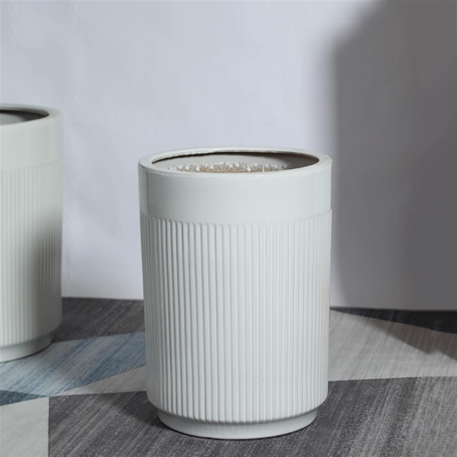 Doniczki na kwiaty Doniczki Białe ceramiczne proste linie Kwiatowy wzór Doniczki na rośliny Salon Balkon Rodzaj podłogi w domu Rośliny zielone Duże donice Doniczka (Size : M)
