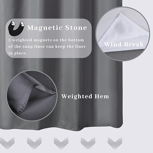 Miniatura 5 de Ecoehoe Cortina de ducha de 54 pulgadas de ancho x 78 pulgadas de largo, sin ganchos, con forro a presión con imanes, lavable a máquina, parte