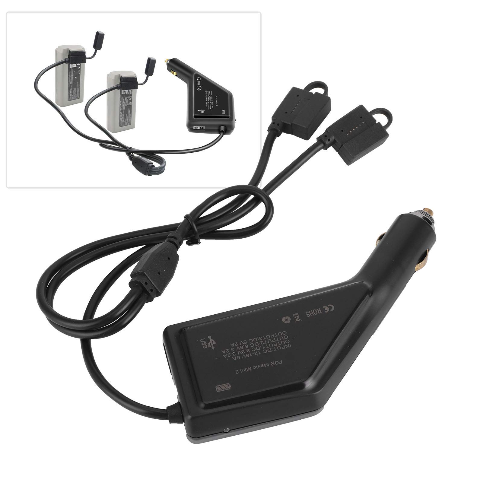 Cargador de batería USB para dron de coche, carga dual para Mini 2, accesorio de viaje, ligero, color negro