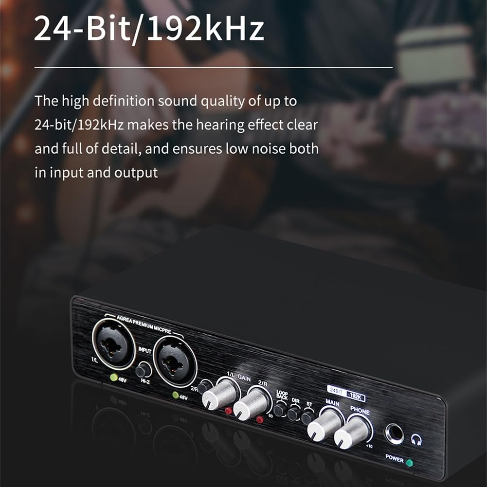 Carriere -UC22 Interface Audio 24 Bits/192 KHz Instruments Haute Résistance USB Ordinateur Enregistrement en Direct Carte Son Externe Mélangeur de Production Musicale en Métal Noir 1 PCS