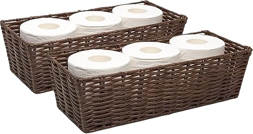 GIB - Cestas de almacenamiento de papel higiénico de mimbre para baño, parte trasera del tanque de inodoro, bandeja organizadora, pequeña cesta
