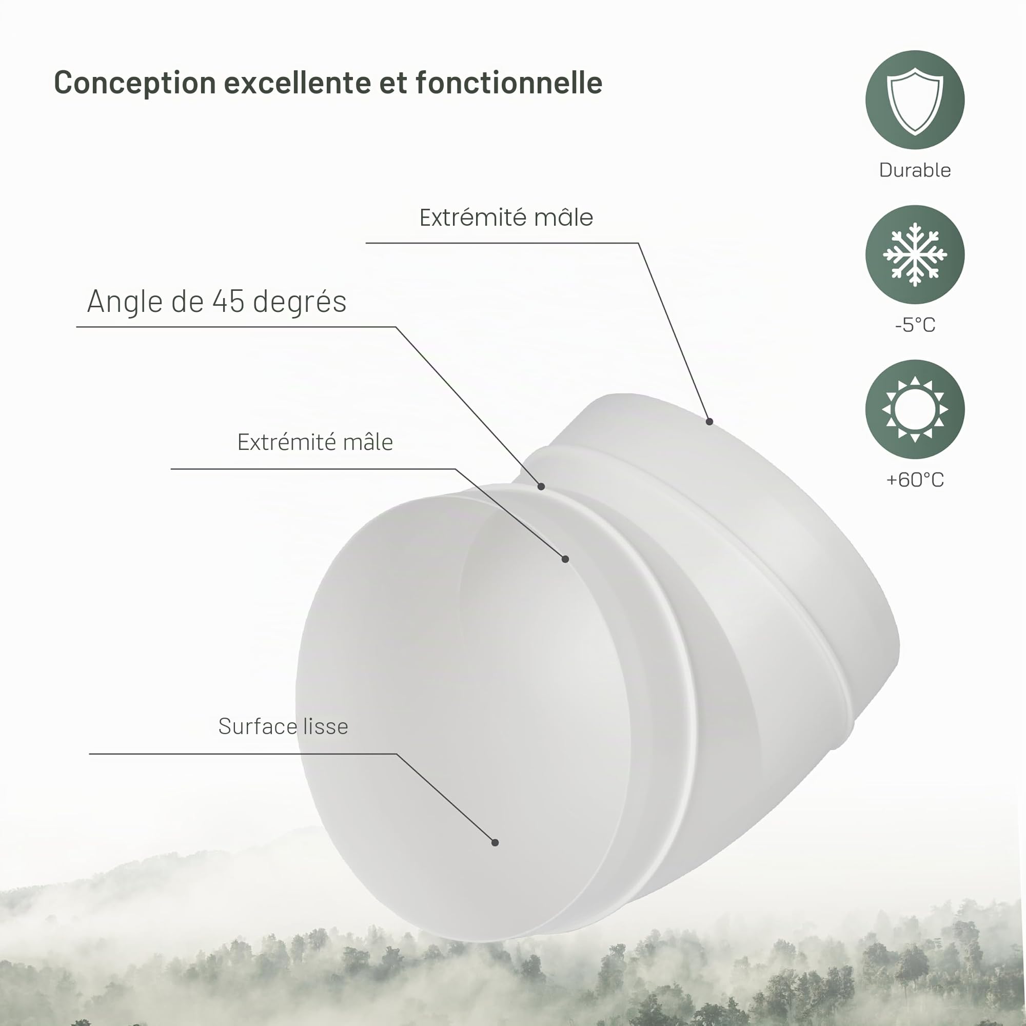 Vent Systems Coude de 150 mm de diamètre - Raccord de tuyau à 45 degrés - Tuyau de ventilation flexible en plastique ABS