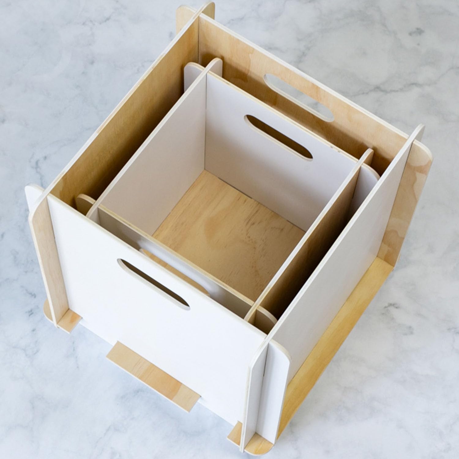 HMF Aufbewahrungsbox aus Holz zum Zusammenstecken | 4er Set | passend für Kallax | 32 x 32 x 32 cm | Weiß