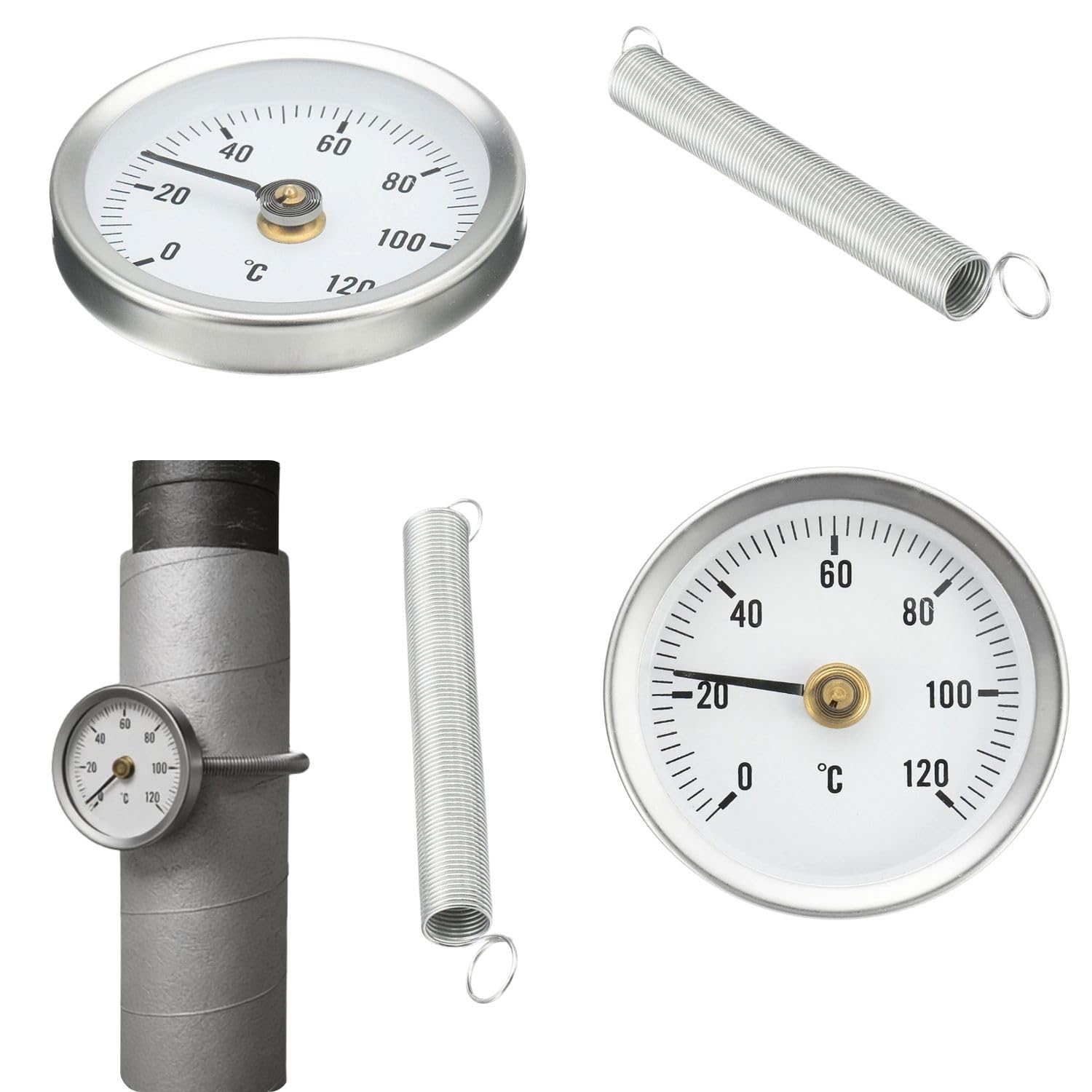 2Pcs Clip on Pipe Thermometer, Pipe Thermometer, 0-120°C Bimetal Temperature Gauge, Radiator Balancing for Hot Water Pipes and Radiators (63mm Dial)