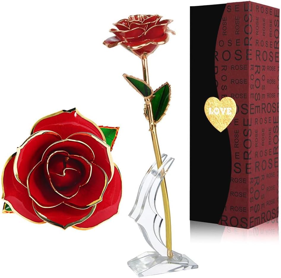 Jigerjs Rose Rouge Or 24 Carats: Cadeau Romantique Élégant | Saint-Valentin, Anniversaire