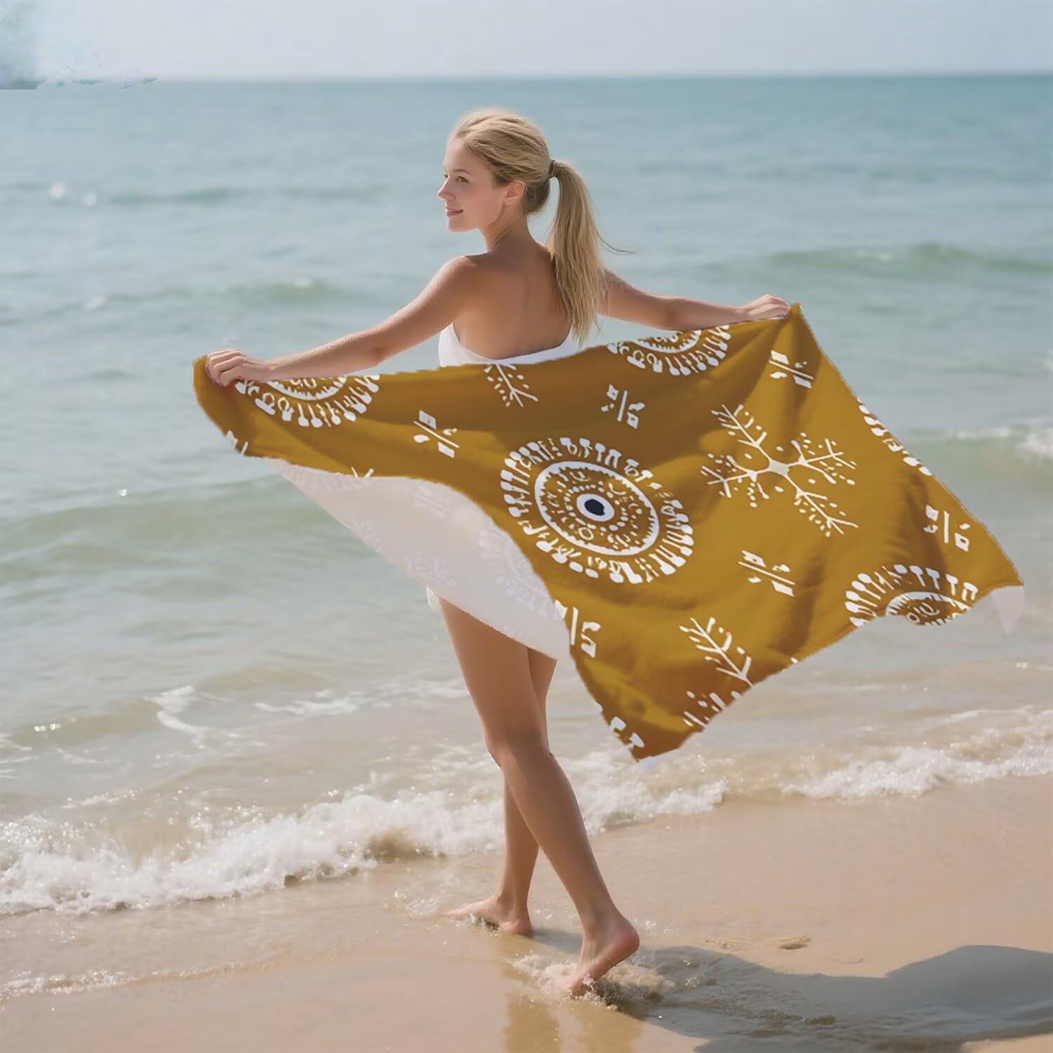 Telo Mare Microfibra Grande 150x200 Giallo Boemia Antisabbia Asciugatura Rapida Telo Mare, Leggero Asciugamano Sportivo, Donna Uomo Portatile Coperta da Spiaggia, Perfetto per Viaggi, Campeggio a-147