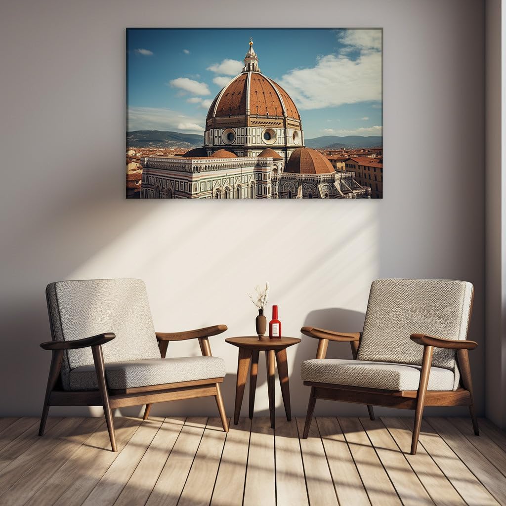 Canvas for Living room. Sunlit Splendor of Florence's Majestic Duomo Amidst a Picturesque Cityscape, 27 x 18 inch Canvas Wall Art - Contemporary Masterpieces - Modern Home Decor