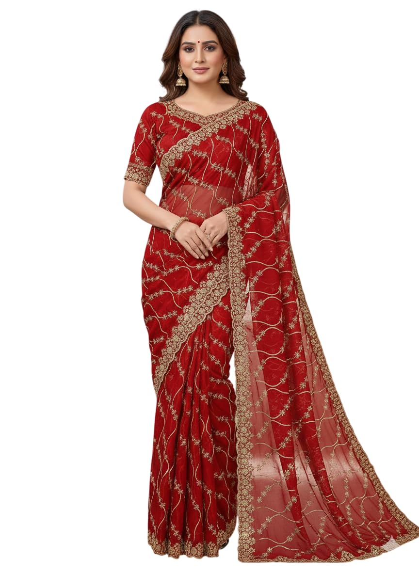 Heavy Rangoli Silk Saree with Sequence Work All Over | 5.5 Meter Saree with 0.80 Meter Running Embroidery Blouse Piece - Image 1