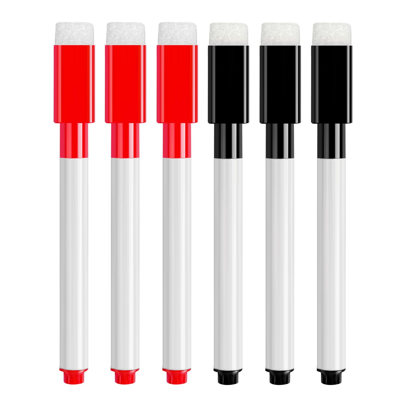 6 Piezas Rotuladores Pizarra Blanca, Yvmew Rotulador Pizarra Blanca, Rotulador Pizarra Fácil de Limpiar, Rotuladores Pizarra Magnetica Durable Rotuladores Pizarra Blanca Niños（Negro*3+Rojo*3）