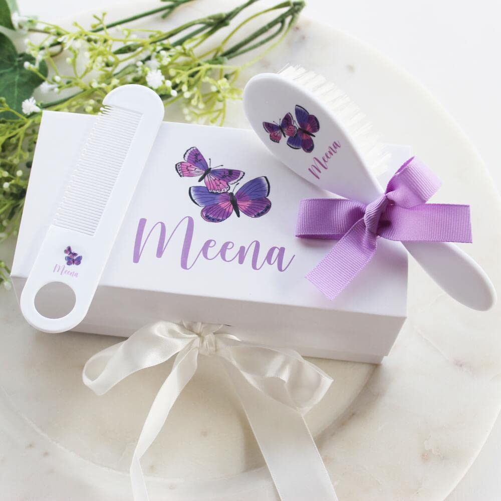 Personalized Baby Purple Butterfly Gift - Baby Brush & Comb Set - Toddler Girl Gifts Set - ECO Friendly Inks