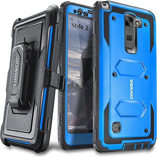 COVRWARE Aegis Series case for LG Stylo 2 (2016) / Stylo 2 Plus/Stylo 2 V with Built-in Screen Protector Heavy Duty Full-Body Rugged Holster Armor Cover Belt Swivel Clip Kickstand, Blue