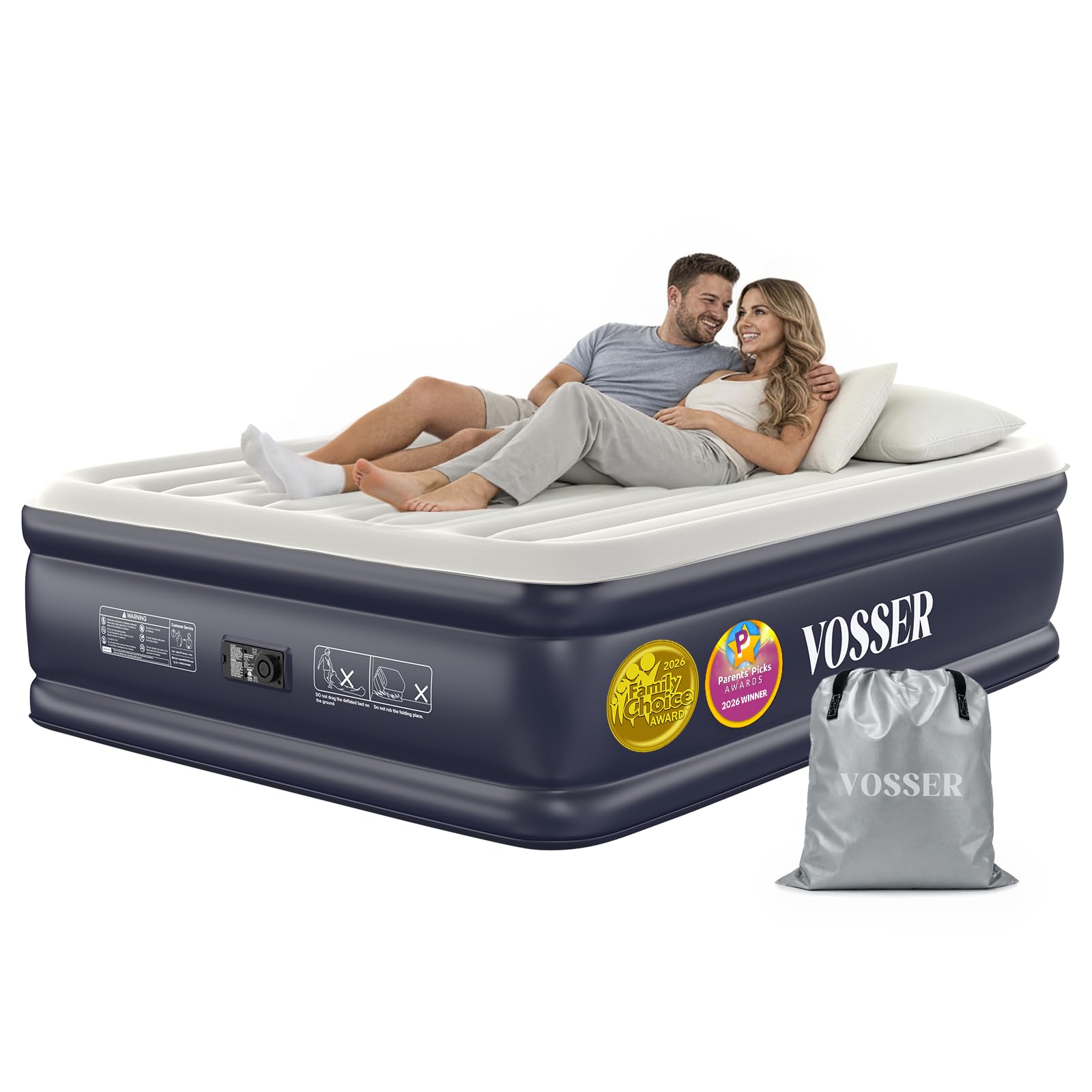 Photo 1 of VOSSER Air Mattress Queen with Built-in Pump, 18" Raised Inflatable Blow Up Mattress,Upgraded Heavy Duty Portable Air Bed for Home,Guests,Floor & Camping, Self Inflating Colchon Inflable for Adults