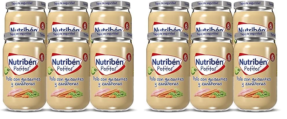 Nutribén Potitos De Pollo con Guisantes Y Zanahoria Desde Los 6 Meses Pack de 6 x 235 gr. (Paquete de 2)