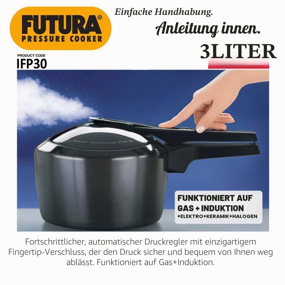 Futura Hawkins Schnellkochtopf, 3 l, harteloxiert, Induktionsgeeignet, klein, Schwarz