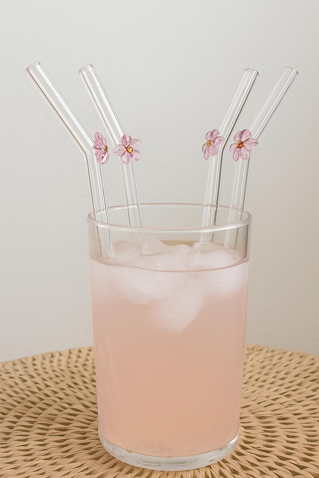 The Empty Space Set of 4 Reusable Glass Straws,Pink Cute with Gift Packaging for Smoothies, Milkshakes, Juices, Teas, Perfect for Parties & Gifts | 7 inch Height 4 PCs (Pink Flower)-picture-10