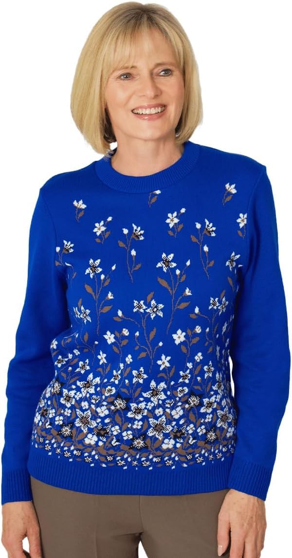 Fashion Friendly Floral Crew Neck Jumper Blue 3 Extra Large (3XL)