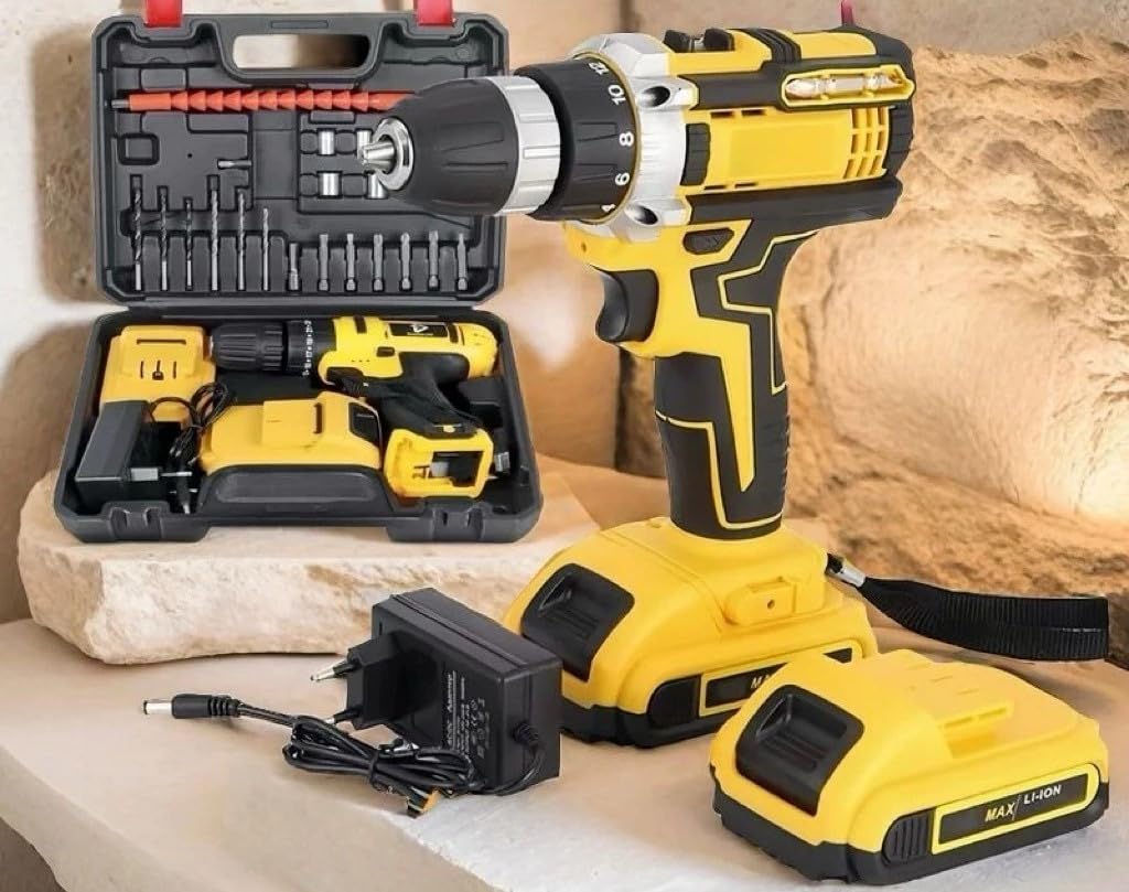 Parafusadeira Furadeira 48V com 2 Baterias, Maleta e Kit de Acessórios, Amarelo | Amazon.com.br