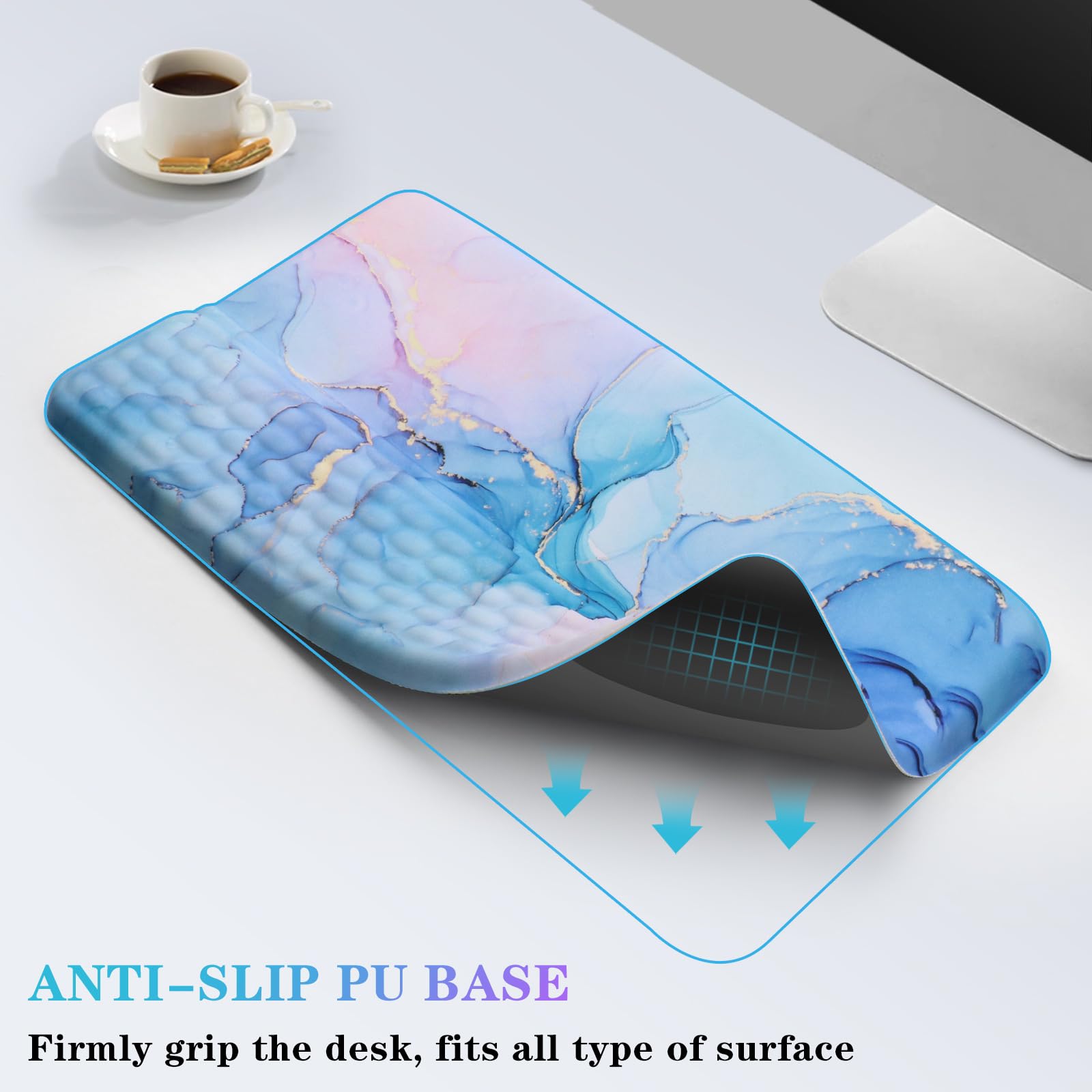 Supporto per tastiera del computer con poggiapolsi, supporto ergonomico inclinato per tastiera - Rialzo per tastiera con cuscinetto da polso - Supporto per tastiera per ufficio e casa - Aqua Marble