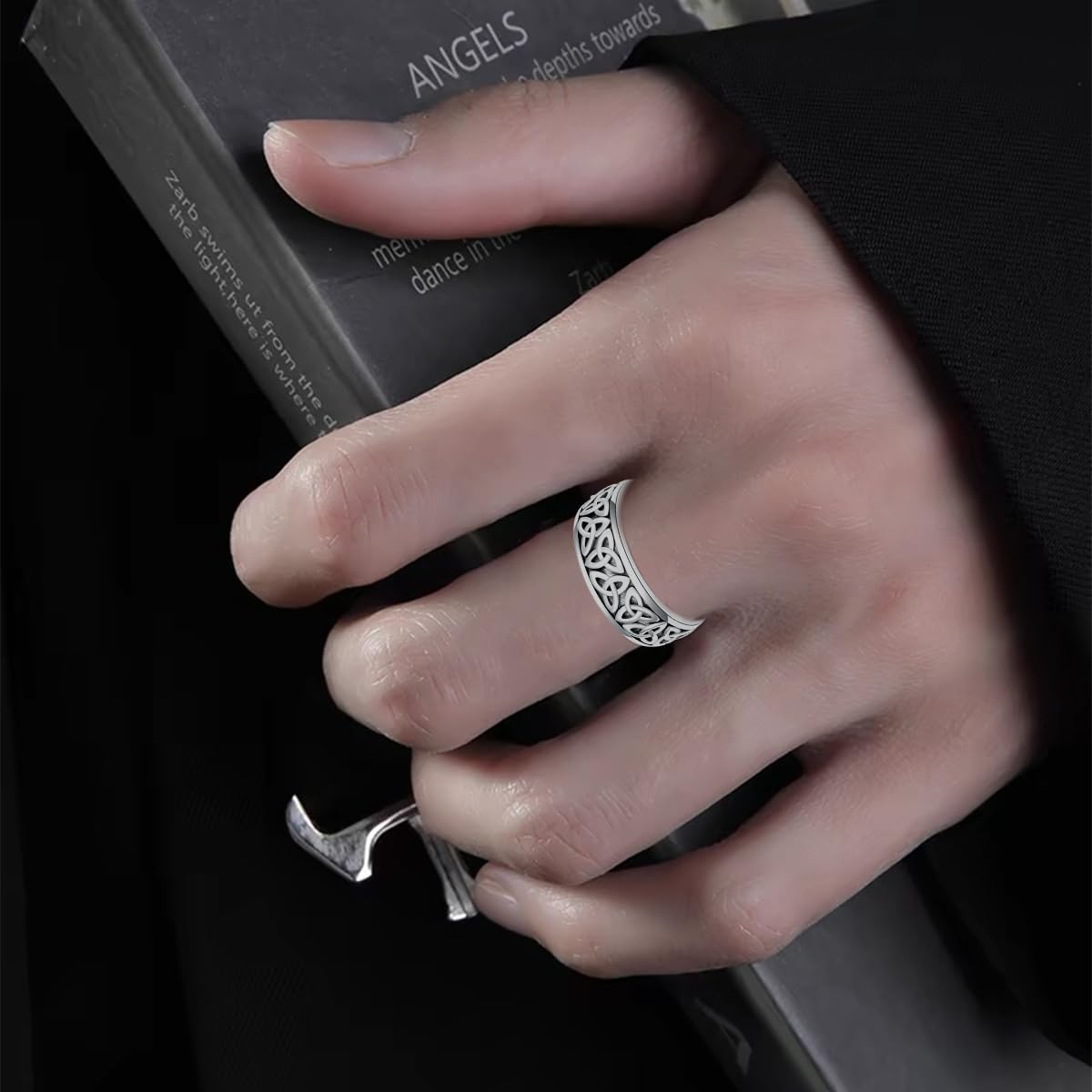 Herren Ringe 925 Silber Keltischer Knotenring aus SterlingSilber 8mm Keltischer Knoten Ehering für Männer und Frauen Geschenk