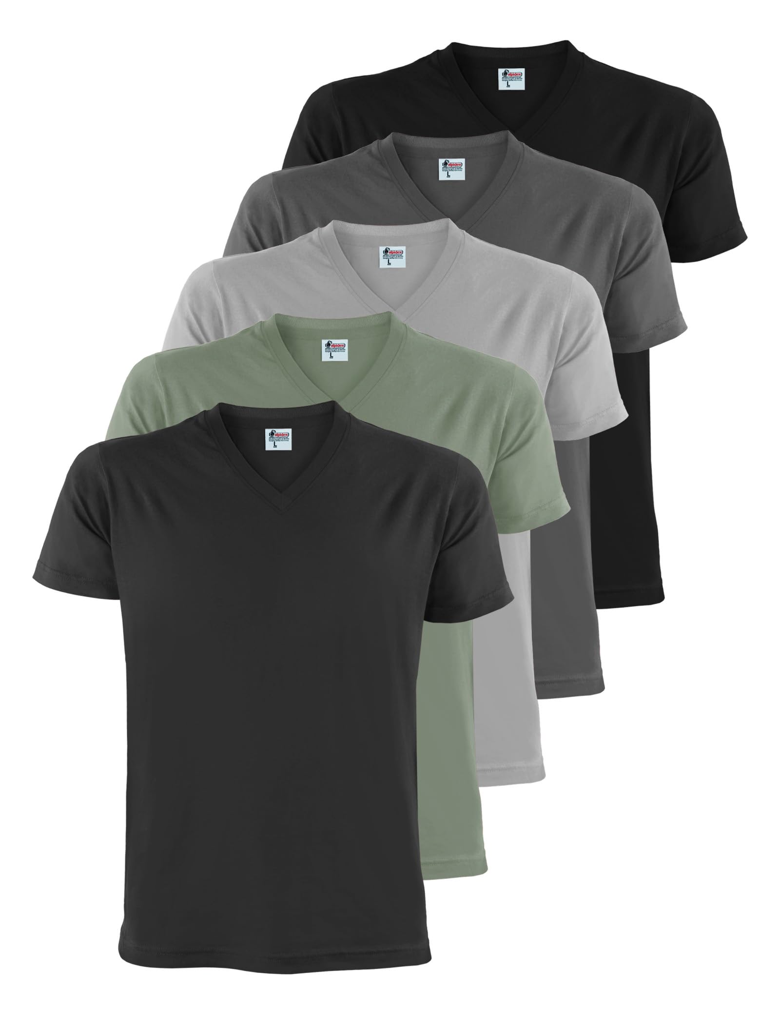 ALPIDEX T-Shirt Hombre Pack 5 Cuello V 100% Algodón Manga Corta Unicolor S-5XL