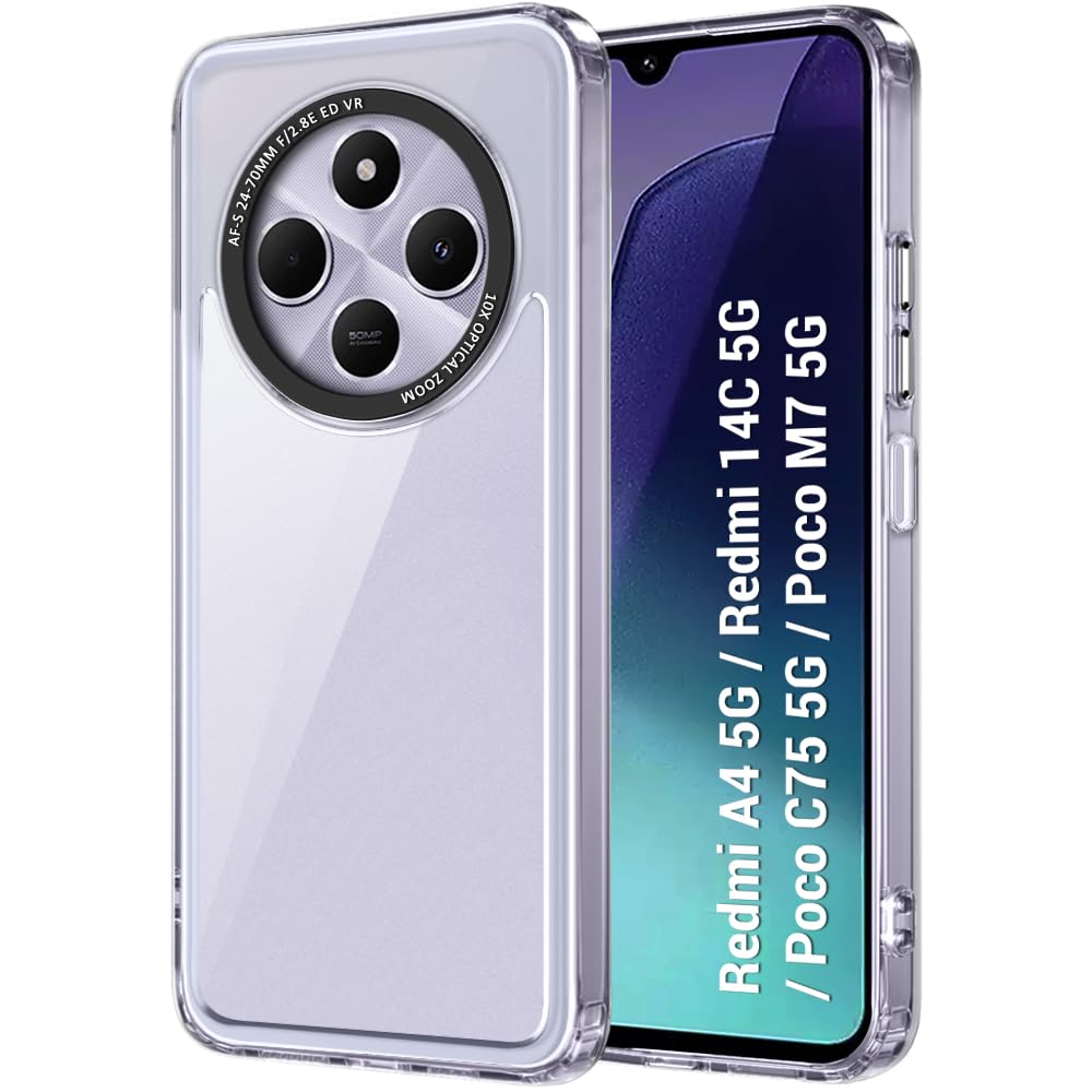TheGiftKart Hybrid Shockproof Back Cover Case for Mi Redmi A4 5G / Redmi 14C 5G / Poco C75 5G / Poco M7 5G | Stylish Camera Border | Plated Buttons | Crystal Clear Hard (TPU & PC, Transparent Bumper) TheGiftKart Hybrid Shockproof Back Cover Case for Mi Redmi A4 5G / Redmi 14C 5G / Poco C75 5G / Poco M7 5G | Stylish Camera Border | Plated Buttons | Crystal Clear Hard (TPU & PC, Transparent Bumper)