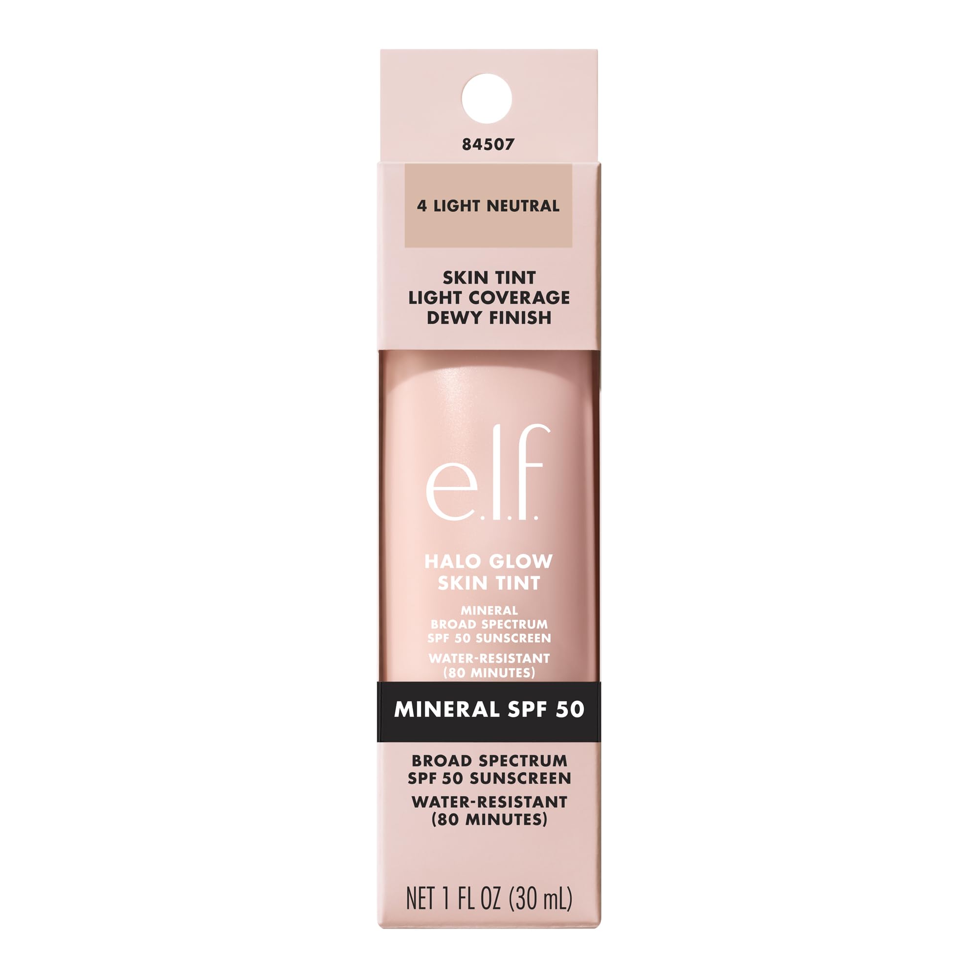 e.l.f. Halo Glow Skin Tint SPF 50, idratante colorato con copertura leggera e modulabile, crea un glow naturale, prodotto vegano e non testato sugli animali, 4 Light Neutral
