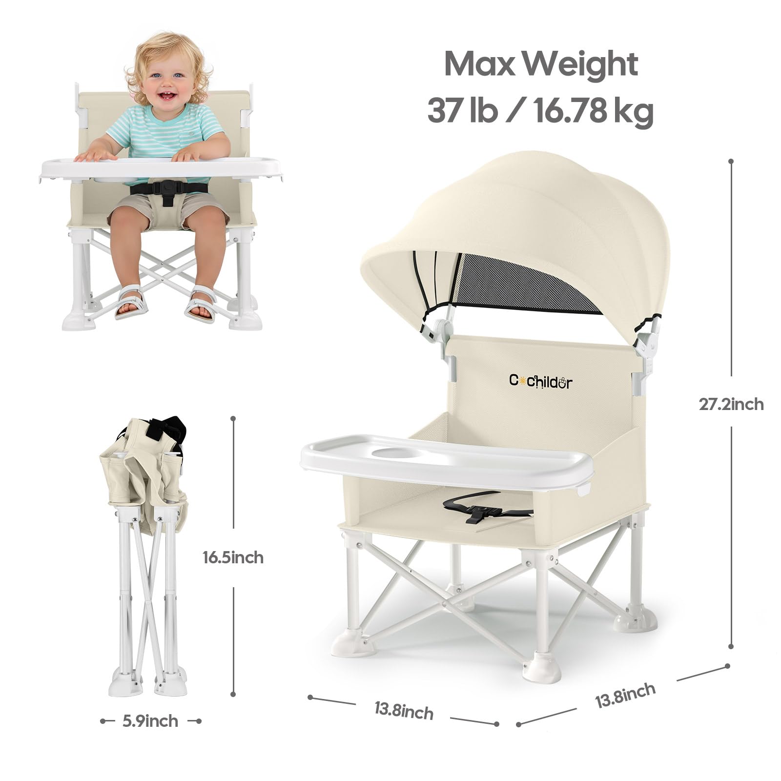 Cochildor 4-in-1 Tragbare Sitzerhöhung für Babys, Faltbarer Babysitz, Beige