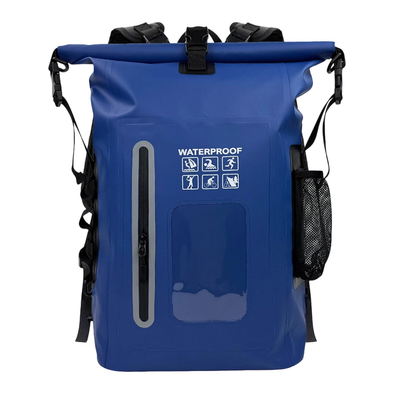 Qianly Wasserdichter Rucksack Outdoor Trockenbeutel Aufbewahrungstasche Schwimmen Segeln Leichtgewichtiger Packsack aus PVC für Camping Bootfahren, Blau
