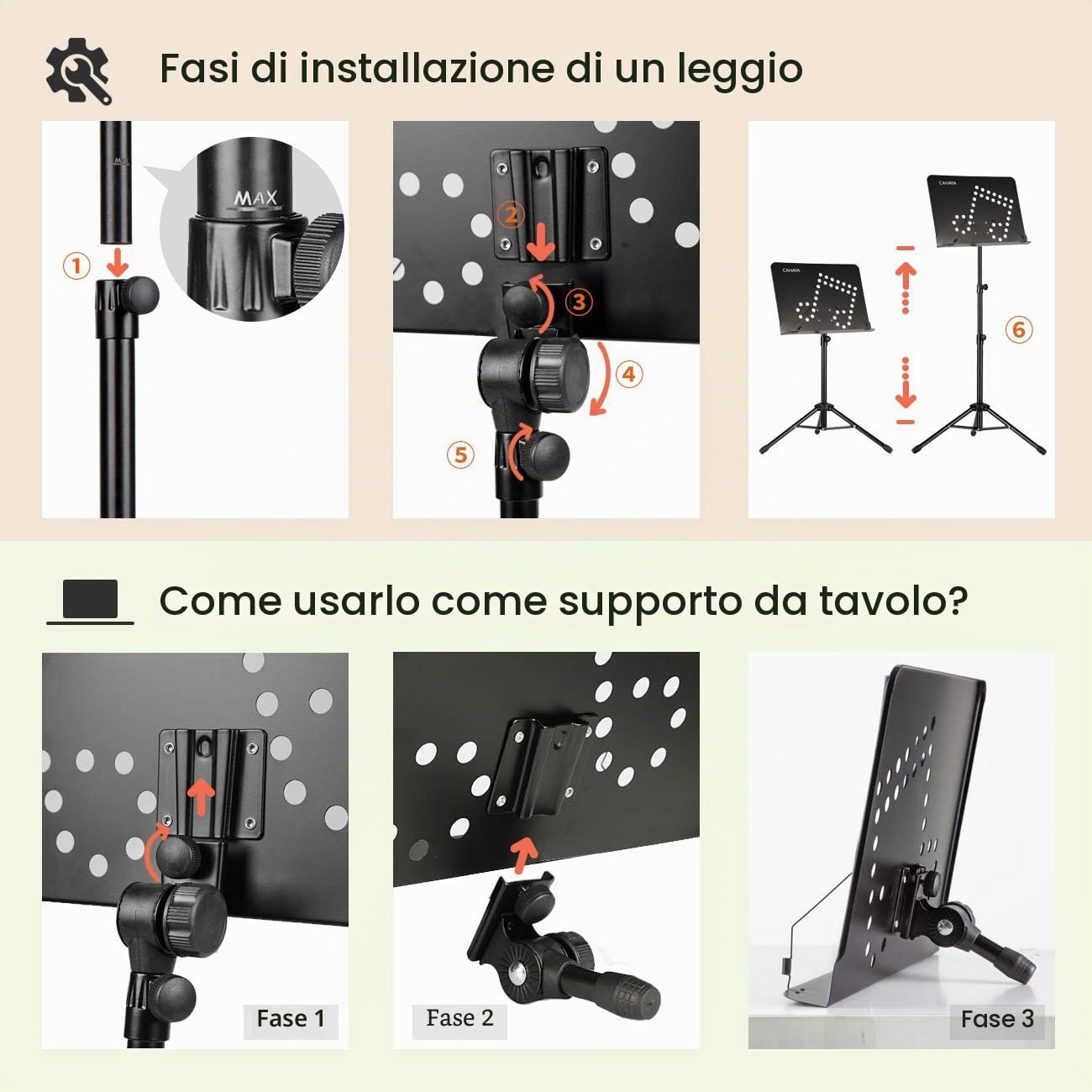CAHAYA 2-in-1 Leggio Spartiti Musicali & Supporto da Tavolo per Libri [Nuova Versione] Regolabile da 80-145cm Reggi Spartito con Borsa di Trasporto