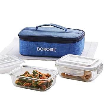 Prime Glass Lunch Box 370 Safe Office Tiffin (Transparent) - Set of 2,370 milliliters