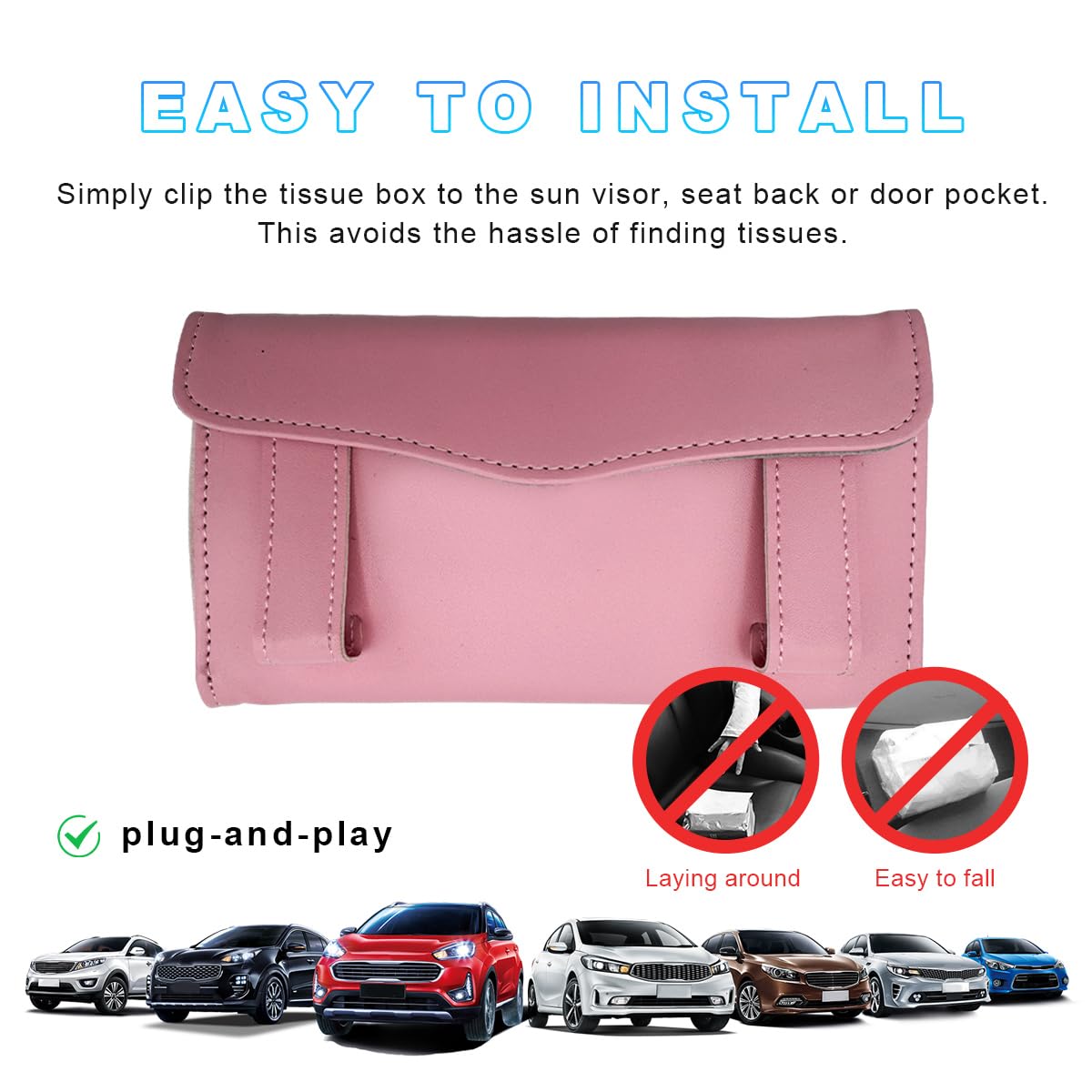 Car Tissue Holder, 2 Pack Sun Visor Napkin Holder, Premium PU Black & Black