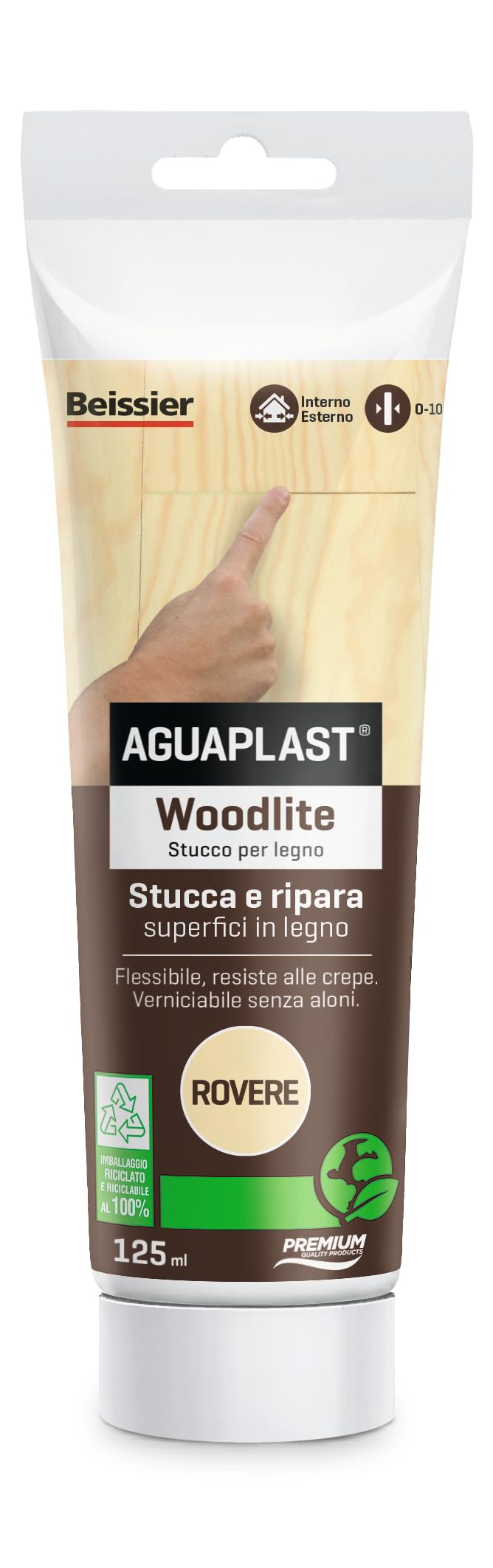 Aguaplast Woodlite Stucco per legno colorato, Fibrato, Resiste alle dilatazioni fino al 20%, Ideale per buchi e crepe in mano unica senza ritiro, Rovere, 125 ml, 1 pezzo