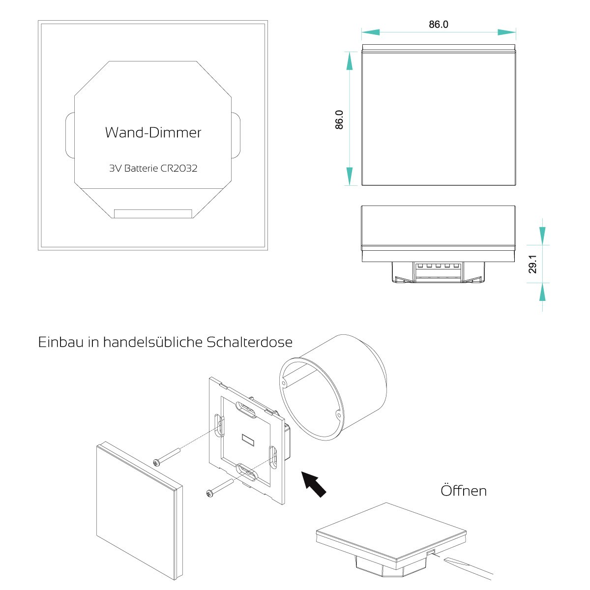 Regulador de pared inalámbrico: con botón giratorio, para LED blancos, 1 zona, funciona con pilas de 3 V, no es necesario un dispositivo universal: se requiere controlador inalámbrico (para ledes blancos).