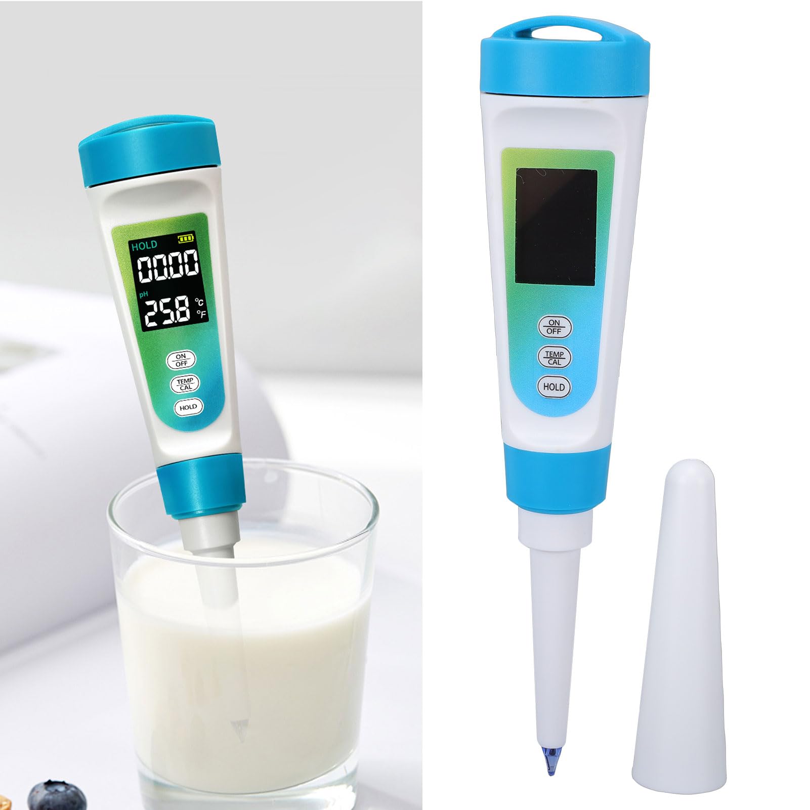 Rengue Pluma Medidora de PH, Compensación Automática de Temperatura Probador de PH Rango de de 0,00 a 14,00 con Función de Retención LCD y Kit de Calibración para Fermentación de Alimentos Prueba de