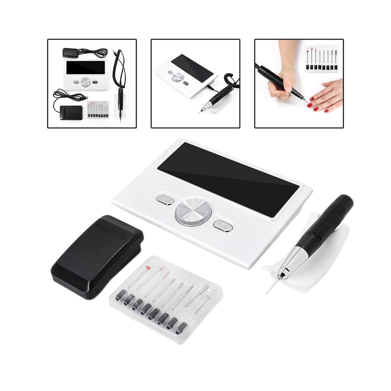 Elektryczna wiertarka do paznokci, usuń żelowy lakier wiertła, niski poziom hałasu szybkie paznokcie Design Manicure, zestawy polerowania,Niski poziom hałasu
