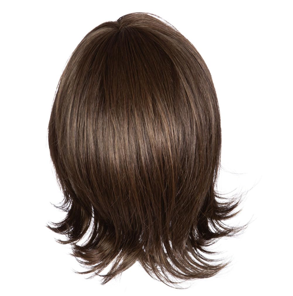 Raquel Welch Take A Bow Chin Length Layered Wig With Hand Tied Base by Hairuwear, Petite Average Cap, RL8/12SS Shaded Iced Mocha